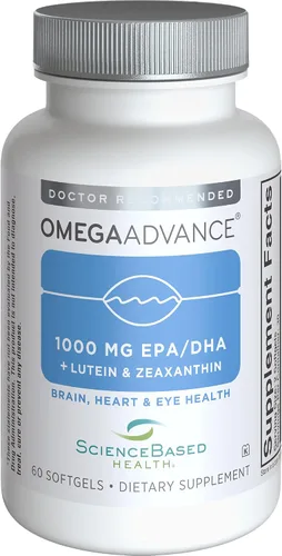 ScienceBased Health OmegaAdvance Omega-3 Suplemento de aceite de pescado – 1000 mg de EPA y DHA – con luteína y zeaxantina – Apoyo para la salud de