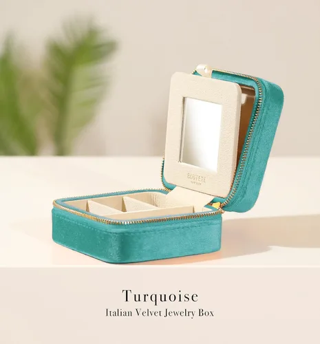 Miniatura 23 de BLUTETE Joyero de viaje organizador de terciopelo con anillos de espejo, aretes, collares, caja organizadora de almacenamiento (negro)