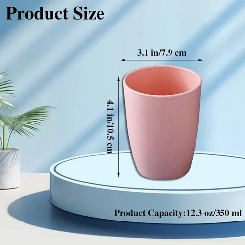 Miniatura 2 de Juego de 5 vasos de paja de trigo, pequeños vasos reutilizables de 12 onzas, aptos para lavavajillas, vasos de agua apilables de plástico