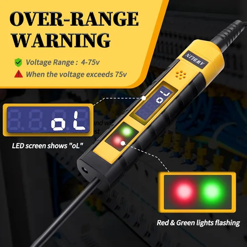Miniatura 4 de AWBLIN Luz de Prueba Automotriz de 4-75V DC, Probador de Luz Digital LCD con Voltímetro, Probador de Circuito de Servicio Pesado con Indicación