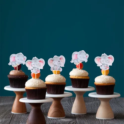 Miniatura 4 de 36 piezas de decoración para cupcakes de elefante rosa con texto en inglés "It's a Girl" para decoración de revelación de género, baby shower