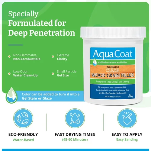 Miniatura 3 de Aqua Coat Gel Rellenador de Veta de Madera Transparente a Base de Agua, Secado Rápido, Bajo Olor, Bajo VOC, Lijable, Teñible y Pintable, Fácil