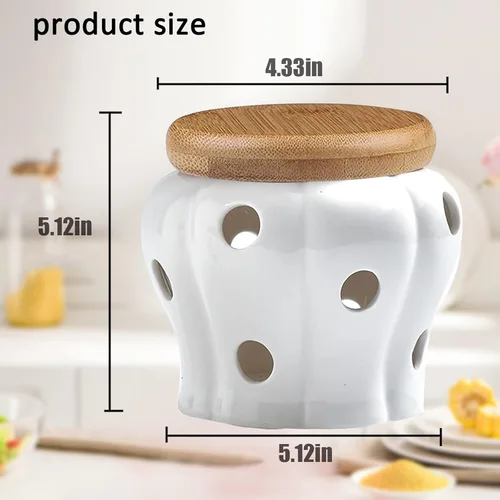 Miniatura 6 de MEKBOK Garlic Keeper,Garlic Keeper para mostrador,Contenedor de ajo ventilado blanco,Contenedor de almacenamiento de ajo de cerámica con tapa