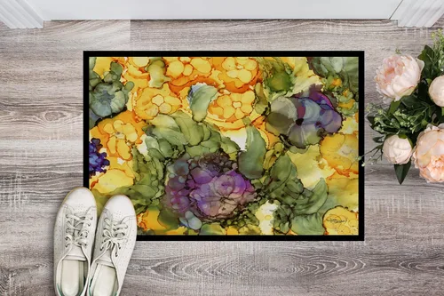 Miniatura 2 de Caroline's Treasures 8958MAT - Felpudo de puerta delantera, 18 x 27 pulgadas, diseño de flores abstractas, morado y amarillo, para interiores