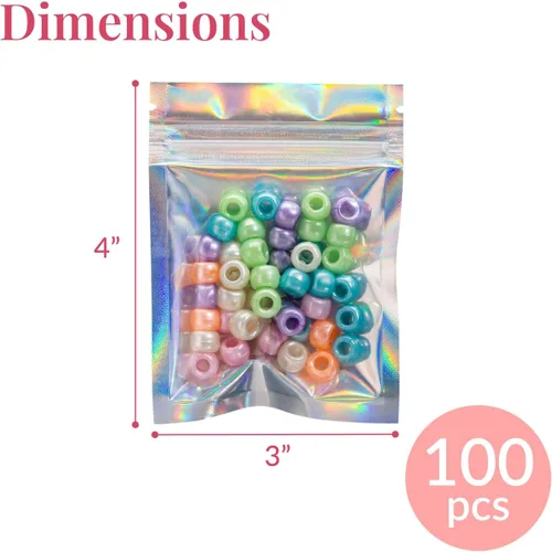 Miniatura 3 de Prestee Bolsas pequeñas de Mylar de 3 x 4 – 100 piezas holográficas resellables para almacenamiento de alimentos, a prueba de olores, ideales