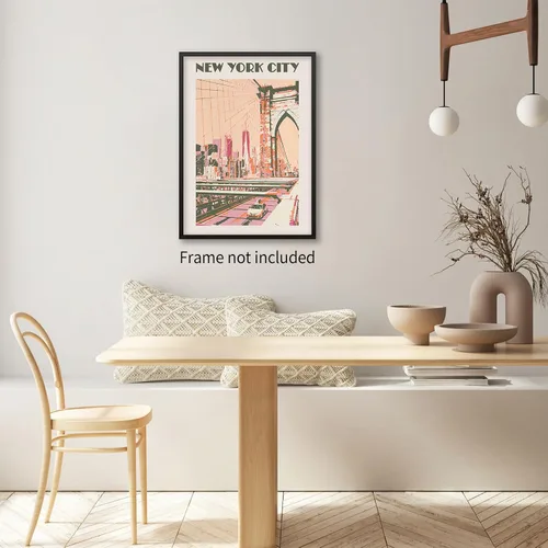 Miniatura 3 de Pósteres de Paisaje de la Ciudad de Nueva York Rosa Monumentos Retro de EE.UU. Paisaje Arte de Pared Puente Vintage Pintura en Lienzo para Sala