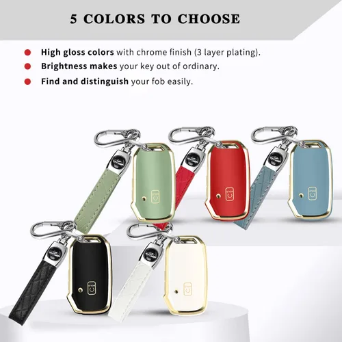 Miniatura 6 de QBUC Funda para llave KIA con llavero para Kia K5 Sorento Telluride 2019, 2020, 2021, 2022, etc. (1 O SIN BOTÓN SOLO EN LA SUPERFICIE FRONTAL)