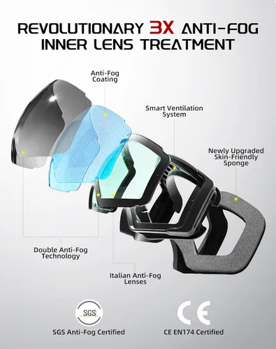 Miniatura 2 de Innerking Gafas de esquí intercambiables, gafas de nieve con lente magnética, gafas de snowboard antivaho OTG para mujeres, hombres, adultos