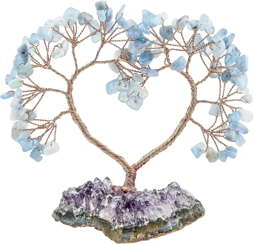 Miniatura 10 de SUNYIK Árbol de cristal curativo hecho a mano con base de amatista natural, árbol de dinero Fengshui de corazón de amor para decoración de oficina