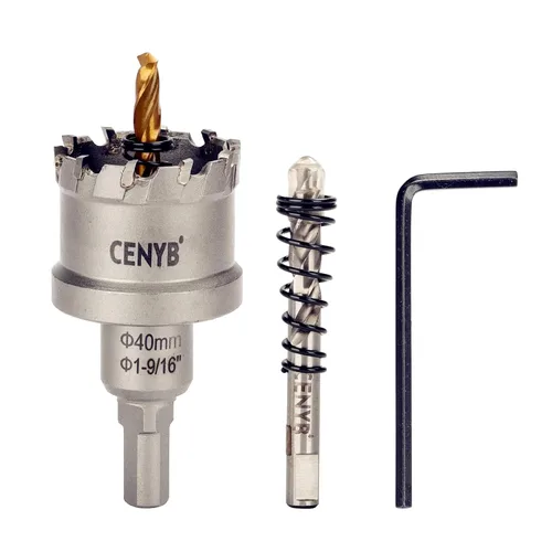 Miniatura 90 de 10 piezas (16-54 mm) Kit de sierra perforadora de carburo TCT para metales duros. Incluye 2 brocas de titanio, 1 broca piloto escalonada y 2 llaves