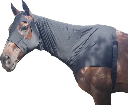 Miniatura 7 de Leberna Capucha elástica para caballo con cremallera y cubierta completa para el cuello (negro, S)
