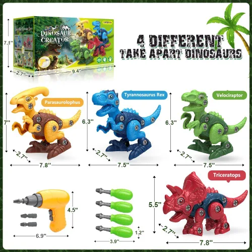 Miniatura 2 de Juguetes de dinosaurio para niños de 3, 4, 5, 6, 7 años, juguetes desmontables con taladro eléctrico para niños, juguete educativo de construcción