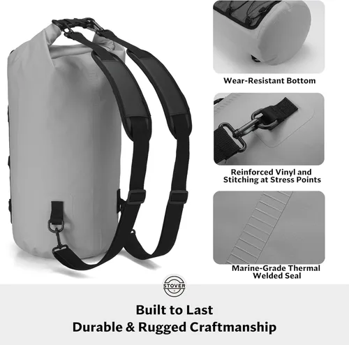 Miniatura 4 de STOVER 5/10/25/30/40/55L Waterproof Dry Bag- Roll-Top Backpack w/Phone Case- Kayaking, Hiking, Camping, Boating- Men/Women 30L Gris