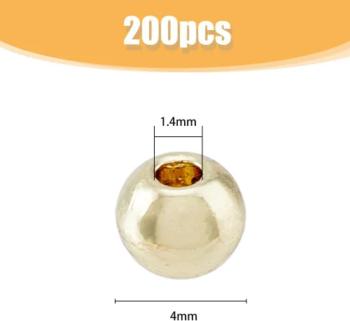 Miniatura 2 de 200 cuentas espaciadoras de aleación dorada de 0.157 pulgadas (0.157 in), cuentas redondas lisas sueltas pequeñas con agujero para hacer aretes