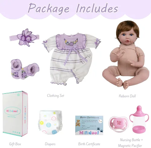 Miniatura 5 de Milidool Muñecas de bebé Reborn realistas de 22 pulgadas, muñecas de bebé recién nacidas de aspecto real con accesorios completos, perfectas