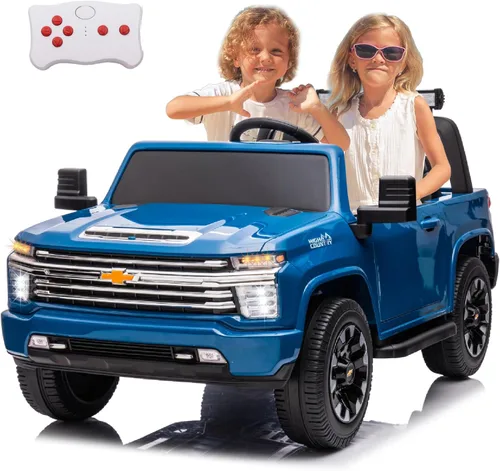 Miniatura 9 de Auto de paseo para niños grandes de 24 V y 4 WD, funciona con batería, con licencia Chevrolet Silverado HD, UTV camión, al aire libre, hierba, Blanco