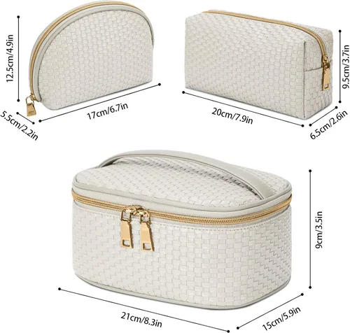 Miniatura 4 de KTMOUW Bolsa de Maquillaje 3 Piezas Bolsa de Cosméticos Impermeable Bolsa de Cosméticos Portátil de Viaje Bolsa Organizadora Tejida