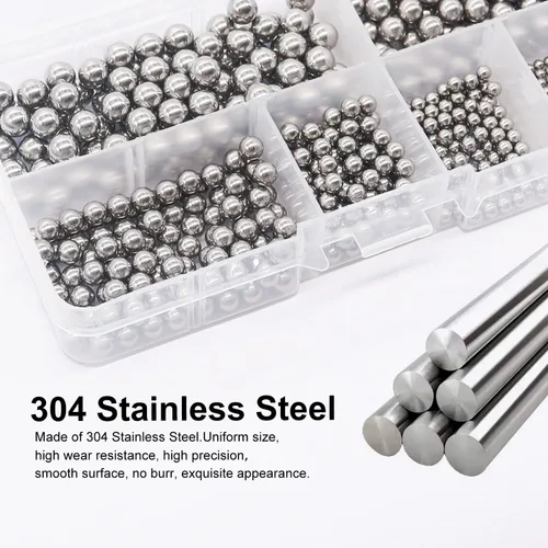 Miniatura 3 de weideer 430pcs Bolas de acero inoxidable de precisión bolas de rodamiento de bicicleta Bolas de mezcla de metal Kit surtido 1/4 "7/32" 3/16" 5/32