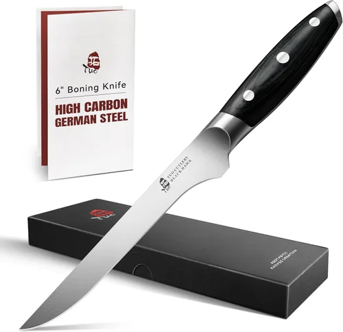 TUO Black Hawk - Cuchillo de filete de 6 pulgadas para recortar grasa de carne, desollado de ciervos, mango de espiga completa, acero alemán de alto