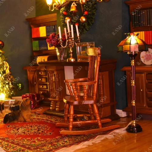 Miniatura 3 de iLAND Muebles vintage para casa de muñecas a escala 1/12, mecedora Brewster y cojín de terciopelo