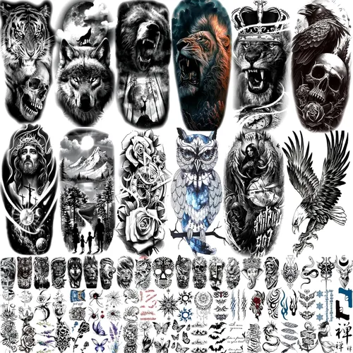 Miniatura 12 de 23 hojas de tatuajes de bromista de Halloween para hombres, mujeres y adultos, tatuajes temporales falsos de cara de Halloween, serpiente