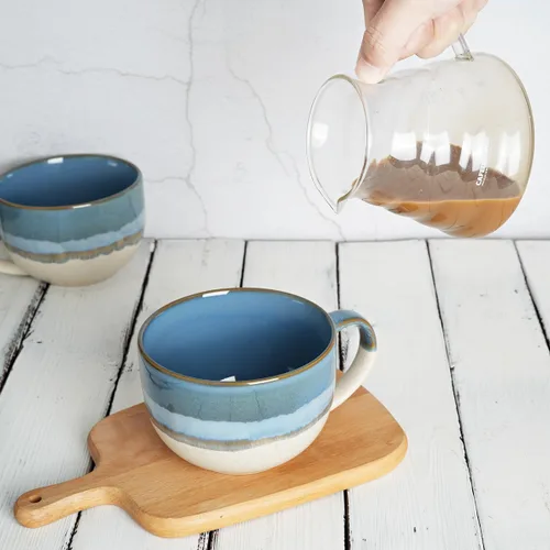 Miniatura 5 de Bosmarlin Juego de 2 tazas de café jumbo de cerámica, 23 onzas, tazones de sopa grandes con asas, aptos para lavavajillas y microondas (azul)