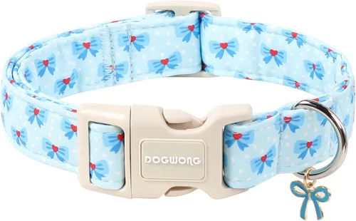 Miniatura 9 de DOGWONG Collar para perro de San Valentín, collar ajustable de algodón con corazón de caramelo azul, perfecto para perros pequeños a medianos