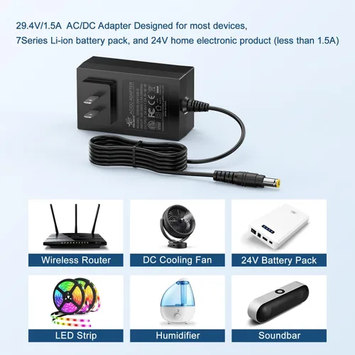 Miniatura 3 de Cargador de batería de litio de 29.4V, 100V-240V a 24V 1A AC/DC adaptador de fuente de alimentación conmutada con 5525 enchufes para la mayoría