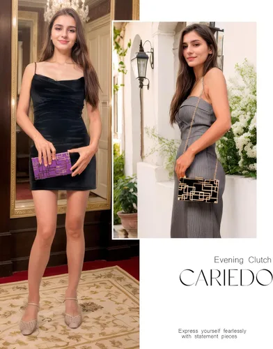 Miniatura 4 de CARIEDO Bolso Elegante de Noche para Mujer, Elegante Bolso de Mano de Terciopelo Exquisito, Bolso de Metal Hueco, para Promesa, Boda, Fiesta