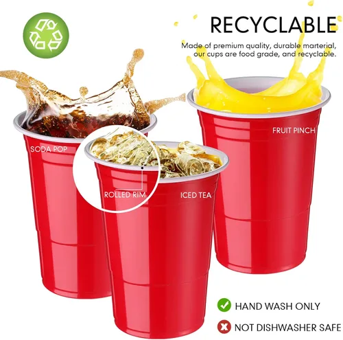 Miniatura 3 de Mimorou - Paquete de 200 vasos de plástico de 16 onzas desechables para fiestas, graduaciones, bodas, apilables, resistentes para barbacoa, Rojo