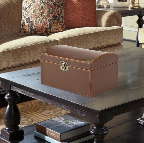 Miniatura 6 de HofferRuffer Caja decorativa de piel sintética, caja de recuerdos de estructura de madera grande, organizador de accesorios, organizador de joyas
