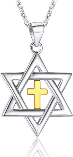 Miniatura 38 de U7 - Collar con Estrella de David para hombres y mujeres, dije hexagonal de acero inoxidable con cruz/piedra de rubí/collares clásicos judíos