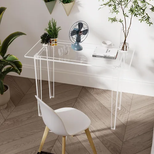 Miniatura 7 de Escritorio acrílico, mesa de acrílico y escritorio transparente, mesa de estudio moderna para oficina en casa, consola multiusos de superficie