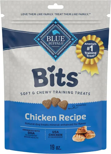 Blue Buffalo Bits Golosinas suaves para entrenamiento para perros, hechas con ingredientes naturales y mejoradas con DHA, receta de pollo, bolsa de