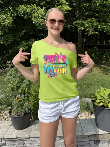 Miniatura 3 de Traje de los años 90 y 80 para mujer, camiseta de discoteca de fiesta temática de los años 80, tops con hombros descubiertos, parte superior vintage