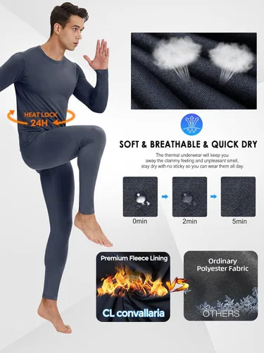 Miniatura 7 de CL convallaria Paquete de 2 calzoncillos térmicos largos para hombre, forro polar suave, capa base para clima frío, tallas XS-4XL