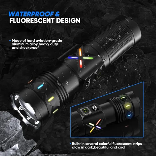 Miniatura 6 de Linternas de alta luminosidad de 100,000 lúmenes recargables, súper brillantes, LED de 50W, larga duración de 15 horas, entrada USB C y salida USB