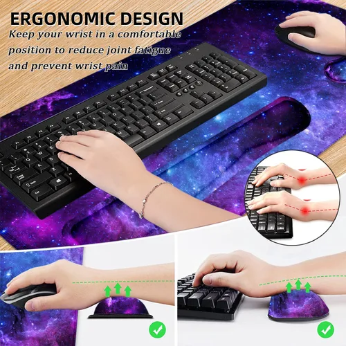 Miniatura 2 de LATEEFAH Alfombrilla de mouse con reposamuñecas, alfombrilla de escritorio + juego de reposamuñecas para teclado, almohadilla de escritorio para 4