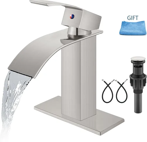 Aolemi Grifo de baño de una sola manija, 1 agujero, montaje en cubierta, lavabo para lavabo de lavabo RV con placa de cubierta y montaje de drenaje