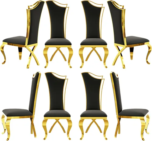 Miniatura 13 de BQueen Sillas de comedor negras y doradas, Sillas de comedor de lujo, Sillas de comedor Velevt con respaldo alto, Patas de acero inoxidable de oro