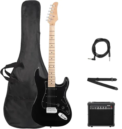Ktaxon Guitarra eléctrica de 39 pulgadas con amplificador, kit de guitarras eléctricas SSS de tamaño completo de 6 cuerdas con accesorios para