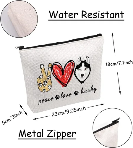 Miniatura 2 de JXGZSO Divertido perro husky regalo paz amor husky bolsa de cosméticos husky amante de perros regalo bolsa de maquillaje bolsa de cremallera
