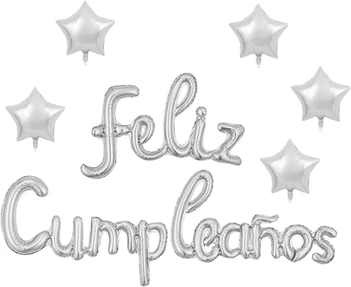 Miniatura 6 de Cartel de globos de Feliz Cumpleanos con 5 globos de estrella temática de fiesta