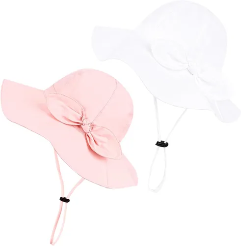 Miniatura 34 de Sombrero de sol para bebé niña con UPF 50+ sombrero de playa ajustable para exteriores con ala ancha