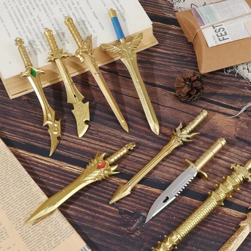 Miniatura 6 de Juego de 24 bolígrafos de tinta de gel con forma de espada antigua, divertidos bolígrafos novedosos en tinta negra, tinta de gel de plástico
