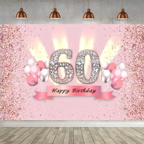 Decoraciones de cumpleaños número 60 para mujer, cartel de fondo de feliz cumpleaños, cartel de tela para fiesta de aniversario de 60 años, póster