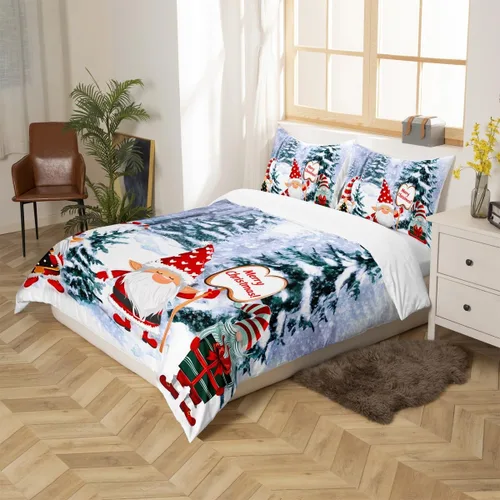 Miniatura 5 de Manfei Juego de funda de edredón de gnomos lindos tamaño matrimonial, funda de edredón con 2 fundas de almohada, juego de ropa de cama temática
