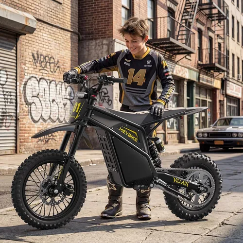 Miniatura 9 de Heybike Villain - Motocicleta eléctrica de motocross de 4160 W E con batería de 52 V 26 AH, motocicleta eléctrica de neumático grueso de 14