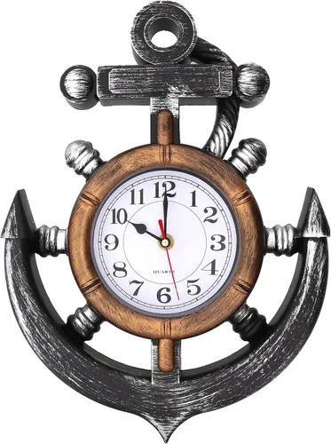 Miniatura 4 de Reloj de pared de rueda de envíos, colores azul y blanco costero, para decoración del hogar, tema náutico, playa o mar, silencioso, movimiento