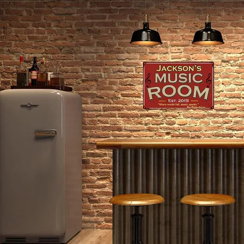 Miniatura 6 de Letrero personalizado para sala de música, letreros rojos, decoración de pared, decoración de canción, instrumento, guitarra, piano, placa